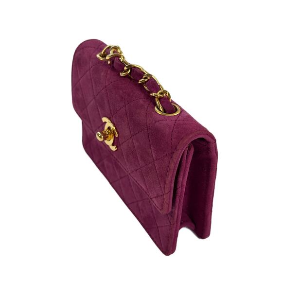 Chanel Vintage Fuchsia Suede Mini Flap Crossbody Bag w 24K Gold Plated Hardware - Picture 5 of 10